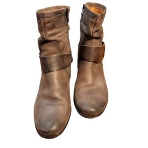 Pikolinos Brown Leather Slouch Ankle Boots Buckle Harness Zip Up Womens 42